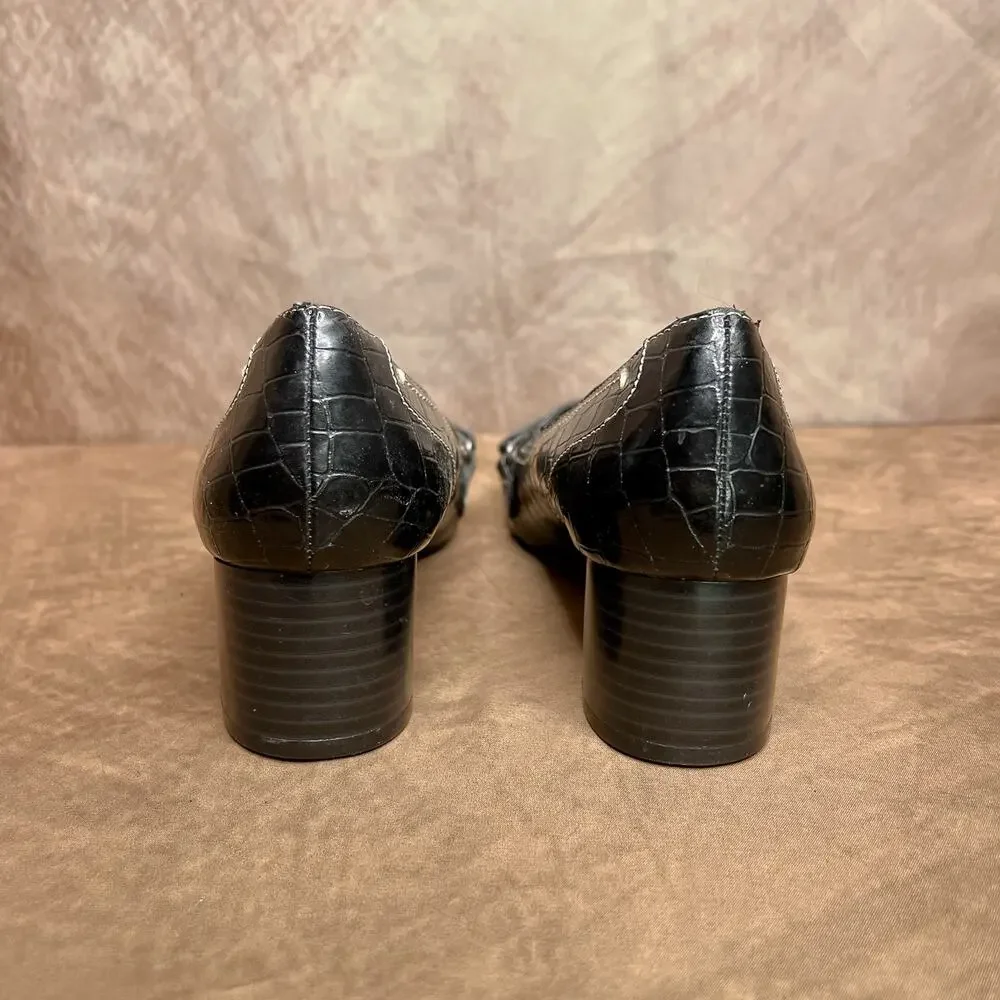Naturalizer Mini Mary Jane Pumps Clogs Faux Alligator Black Accent Buckle Indie